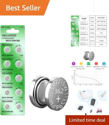 10 Pack SR721SW 1.5V Button Batteries - Ultimate Power for Watches & Devices