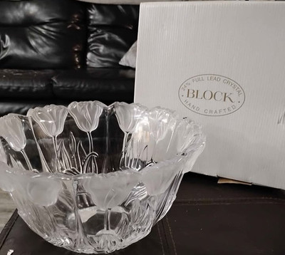 BLOCK Tulip Lead Crystal Cut Glass Bowl 9.5'' T2222 Poland Decorative