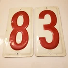 Vintage Embossed Metal Number 8 & 3 Gas Station Signs Red & White 10 By 5 Inches
