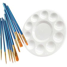Paint Brushes Palette Set, 10pcs Nylon Hair Brushes and 1pcs Plastic Paint