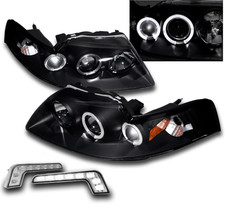 1999-2004 Ford Mustang Coupe Black Halo Projector Head Lights Lampwhite Led Drl 1999-2004 Ford Mustang Coupe Black Halo Projector Head Lights Lampwhite Led Drl