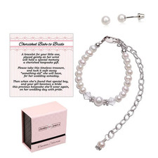 925 Sterling Silver Babe to Bride Keepsake Bracelet Set with Cultured Pearls for