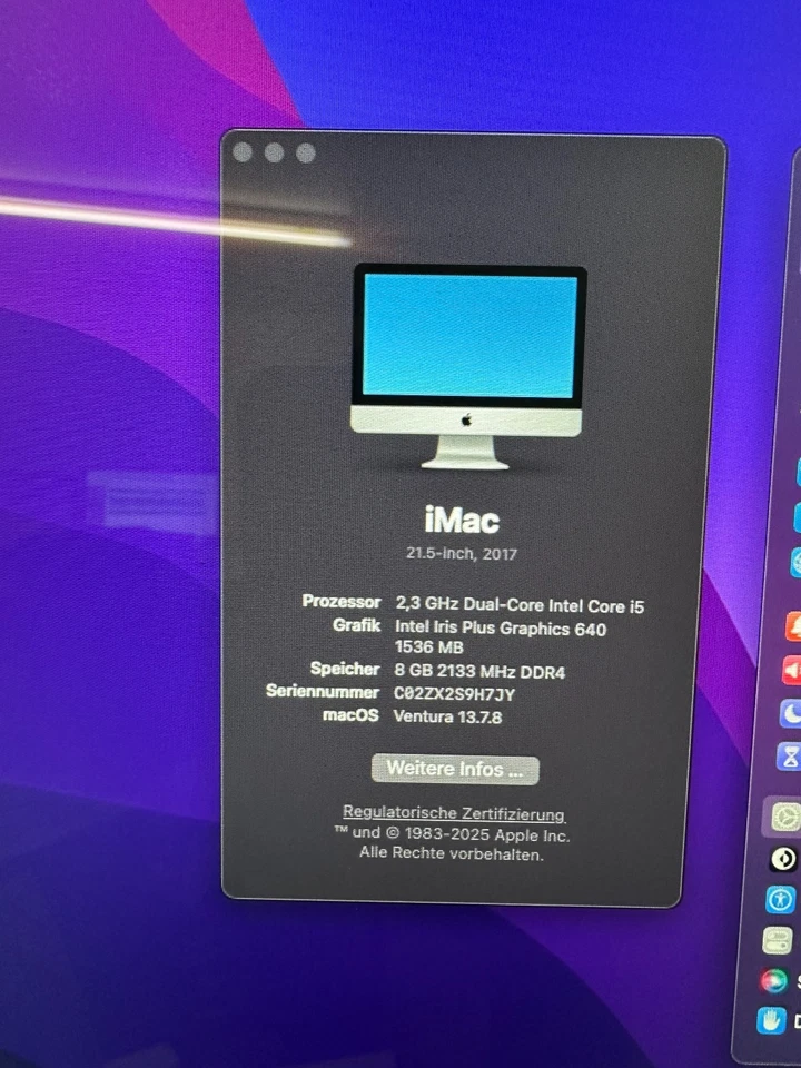 Apple iMac 21,5 Zoll Intel Core i5 2,3 GHz 8 GB RAM 1 TB HDD 2017 - Bild 2 von 4