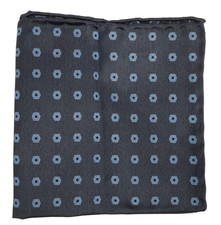 NWOT Italo Ferretti Blue w Woven Tonal Geometric Silk Pocket Square Italy 14"