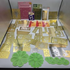 Brass Metal Stencil Lot Various Makers Designs Sentiments Shapes Holiday EUC