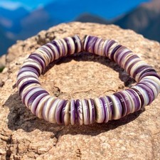 ABCGEMS Wampum Shell Beads Bracelet USA 10 mm, Darkest Purple Heishi