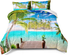 Ocean Comforter Set Twin Size Beach Bedding Set Tropical Palm Tree Hawaii Ocean