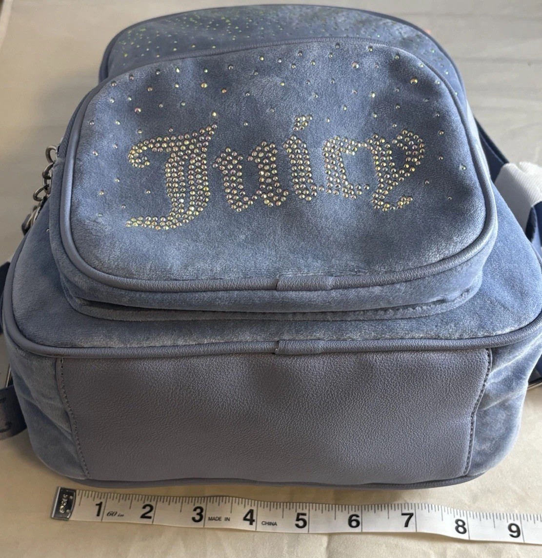NEW - Juicy Couture Navy Blue Velvet Backpack School Bag with Rhinestones Gem NEW NWT JUICY COUTURE Slate Blue Velour Let It Shine  main image 3