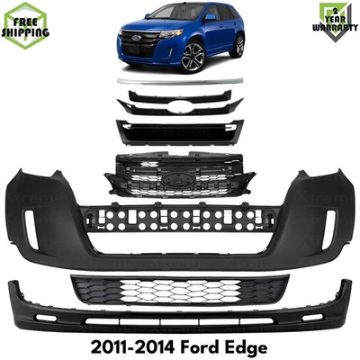 Front Bumper Cover Primed Plastic & Grille Assembly For 2011-2014 Ford Edge