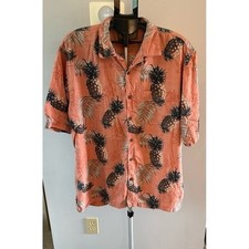VTG Palm Island Men's peach Pineapple Palm Leaf Hawaiian Button Down shirt XXL