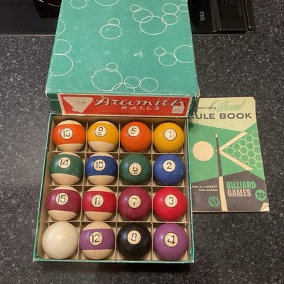 Vintage / Antique Clay Billiard Pool Balls ~ 15 Plus Cue **NICE** Hyatt