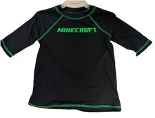 NwT Minecraft Logo Boys Short Sleeve Black/ Green Sz S/CH 6-7 Swim Shirt
