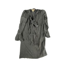 Michael Kors Shirt Dress Womens XXS Black Polka Dot Long Sleeve Neck Tie Stretch