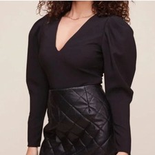 Astr the Label Black Puffed Sleeve Bodysuit, size M, NWOT