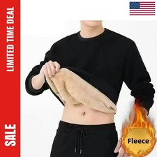 Winter Men Lamb Fleece Sweatshirt Solid Color Warm Round Neck Long Sleeve