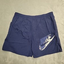 Vintage Nike Shorts Men Large Blue Lined Swoosh Windbreaker 100 Nylon 90s Swim
