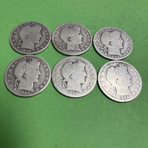 Barber ( 6 ) Half Dollars 1895,1898 S,1898,1898,1894,1896 Silver coins