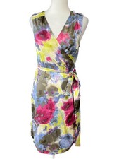 Banana Republic Dress Womens Small Multicolor Silk Floral Wrap Sleeveless Summer