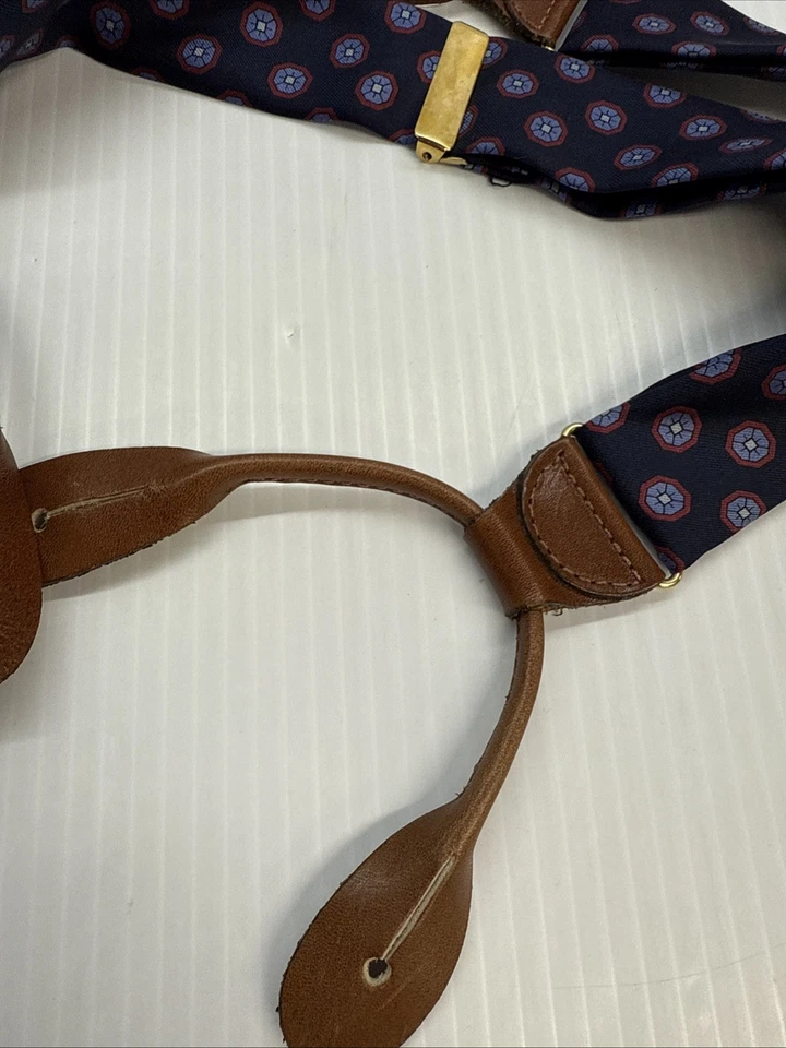SUSPENSORES SEDA AZUL MARINO ROJO ANCHO COÑAC MARRÓN CUERO LATÓN Foto 2 de 4