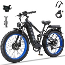 45MPH 60V/35Ah 26" Fat Tire 6000W Peak Dual Motor Full Suspension Electric Bike