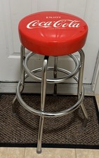 Enjoy Coca Cola Red Bar Stool Trade Mark Regular Cushioned Vinyl 28.75” Tall