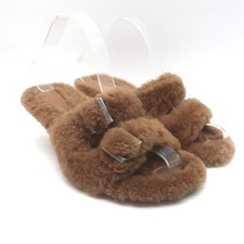 Amina Muaddi Millie Shearling Slide Sandals Brown Size 38.5
