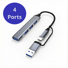 4 Port USB 3.0 Hub Splitter Adapter USB-C  USB-A High Speed For Laptop PC Mac