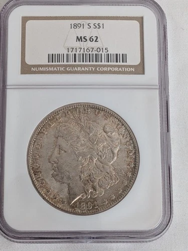 1891-S Morgan Dollar NGC Tough Date MS62 S$1 San Francisco Mint Silver Dollar