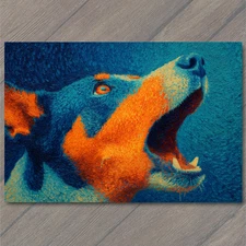 Art Print Vibrant Dog Close Up Howling Bold Texture Orange Blue Brushstroke Styl