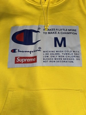 Supreme Champion Label Hoodie Yellow Size Medium SS19 100 