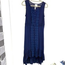 Simply Irresistible sleeveless dark blue high low dress with lace, size Medium
