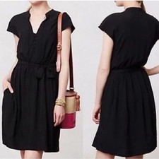 Anthropologie Maeve Odilia Shirt Dress Pocket Cap Sleeve Little Black Dress S