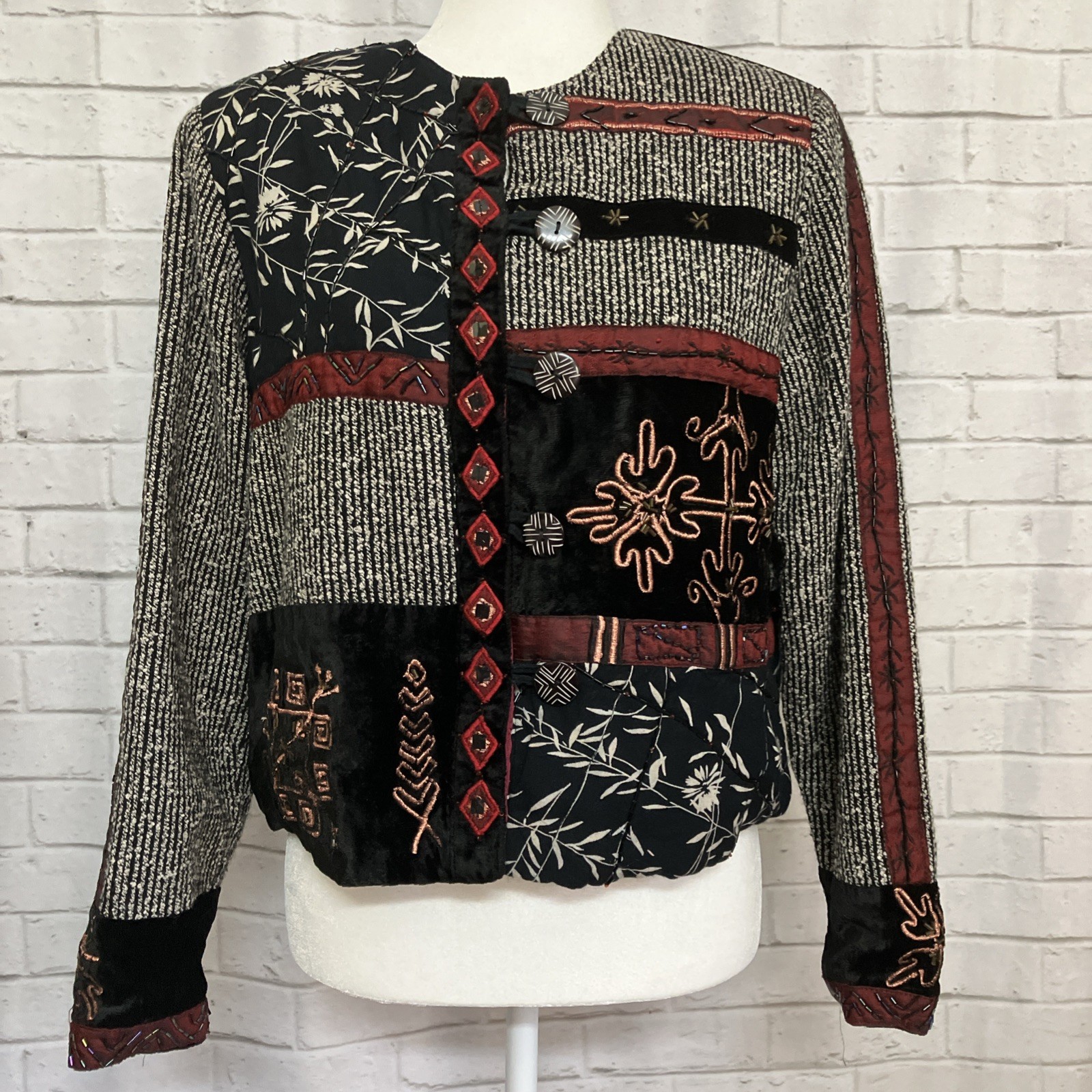Coldwater Creek Boho Patchwork Beaded jacket Size… - image 1