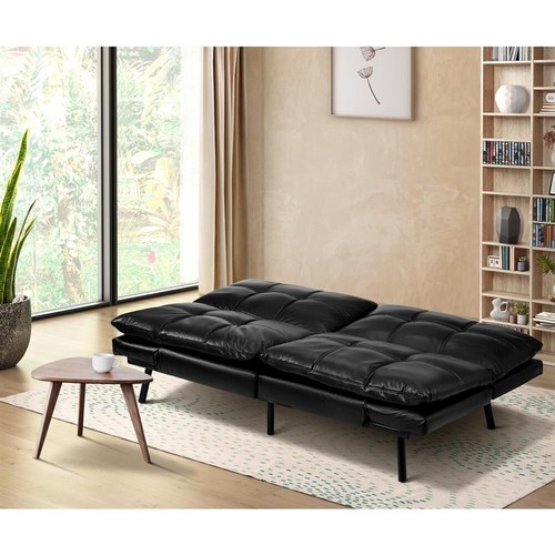 Levede Sofa Bed Futon Recliner Lounge Couch Convertible PU BLACK 3 Seater - Picture 6 of 12
