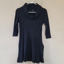 Ann Taylor Wool Blend Knit Sweater Dress Size 8 Black Cowl Neck Zip Thermal