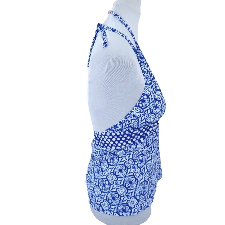 Chaps Tankini 游泳上衣 10 码蓝色白色沐浴套装吊带领带几何图案 — 第 4/4 张图片