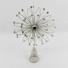 Unbranded White Glitter Bedazzled Metal  Snowflake Tree Topper 14" Tall 10" Wide