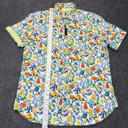 Visconti Black Shirt Mens Large Floral Fruit Short Sleeve Button Natural Stretch - Picture 12 of 12