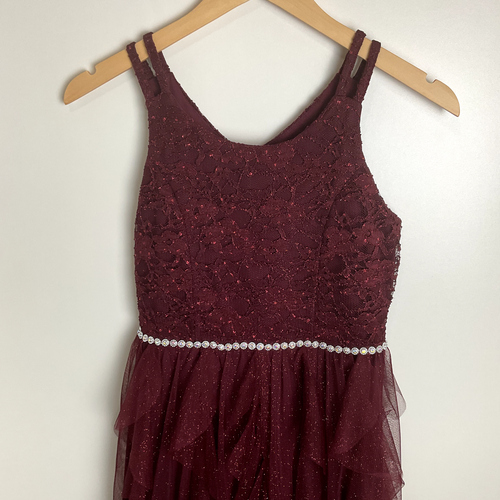 Speechless Kids Burgandy Dress Size 16 Lace & Ruffle Tulle Dress - Picture 2 of 7