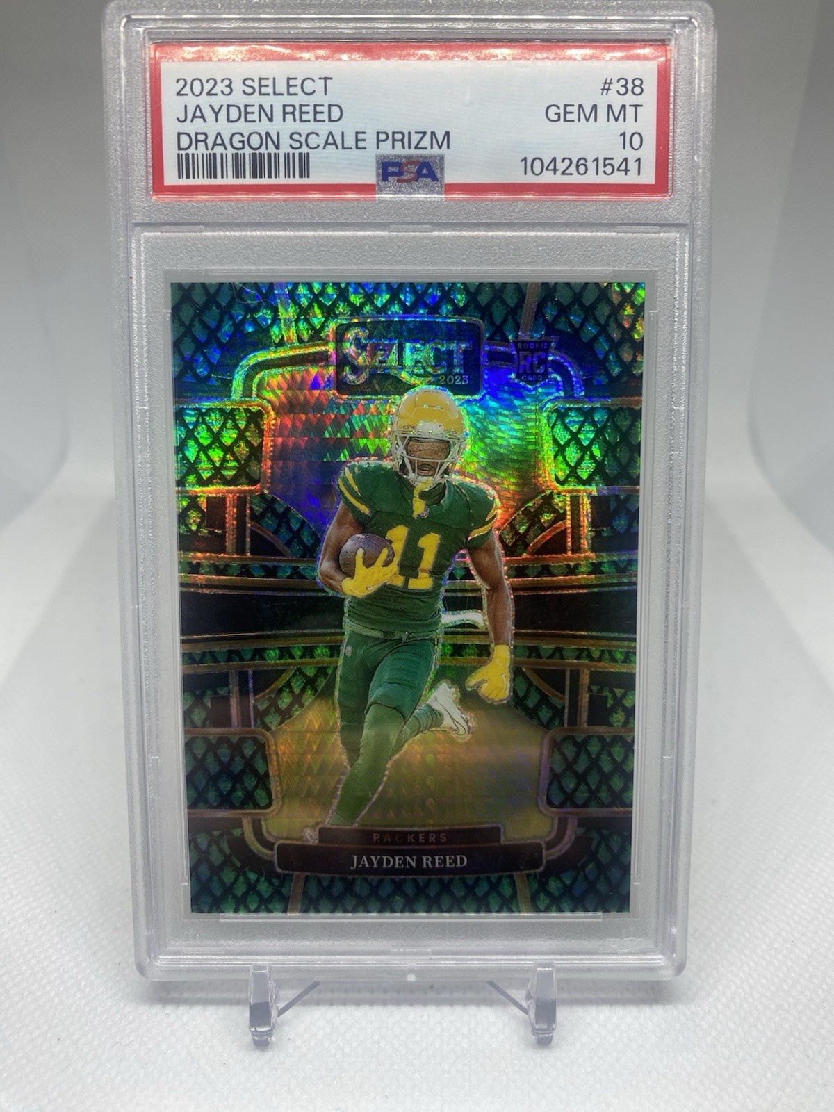 2023 Panini Select Jayden Reed RC Dragon Scale Prizm Concourse Level /70 PSA 10