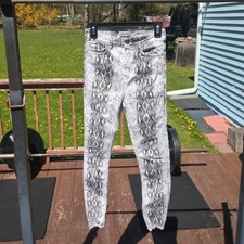 Zara Premium Denim Skinny Jeans Sz 4 Snakeskin Southwest Cropped Frayed Bottoms