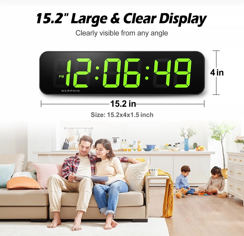 15.2" Large Digital Wall Clock with Seconds, App & Remote Control, Customizab... - Image 2 of 4