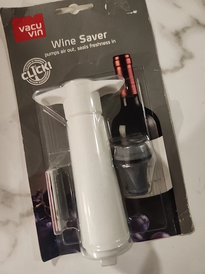 NUEVO Vacu Vin Bomba Ahorradora de Vino al Vacío con Un Tapón Blanco Original Nuevo de Lote Antiguo Foto 3 de 4