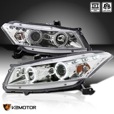 Fits 2008-2012 Honda Accord 2dr Coupe Led Halo Projector Headlights Lamps 08-12