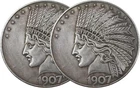 2PCS Antique Liberty Indian Head 10 Dollar Coin Uncirculated Morgan Silver