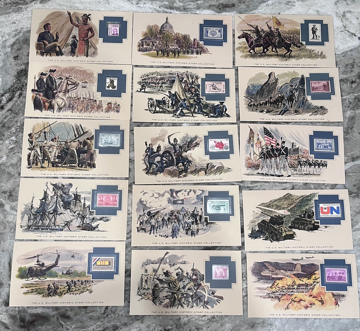 The U.S. Military Historic Stamp collection, 50 stamps with cards