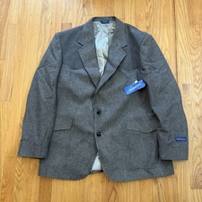 Mens Pendleton Wool Tweed Leather Western Cowboy Jacket Blazer Gray Vintage 46