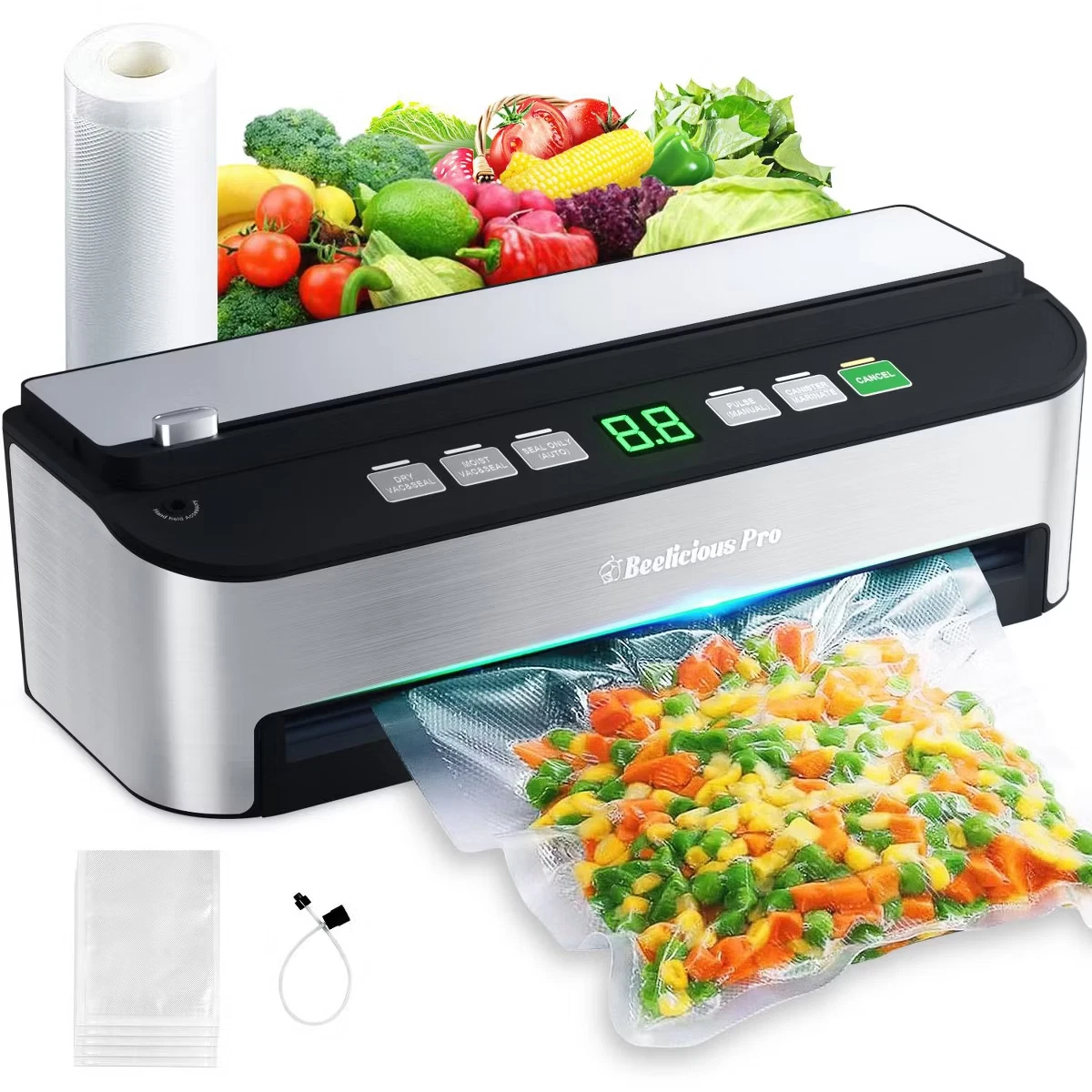Beelicious Pro 85KPA Vacuum Sealer Machine 8-in-1 w/ Cutter Storage Moist Mode