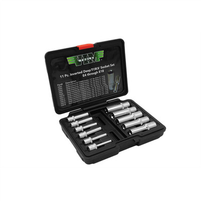  VIM Tools Deep TORX Socket Set, 11 Piece E4 THu E18, 1/4 Inch And 3/8 Inch Squa