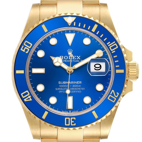 Rolex Submariner Yellow Gold Blue Dial Bezel Mens Watch 126618 Box Card